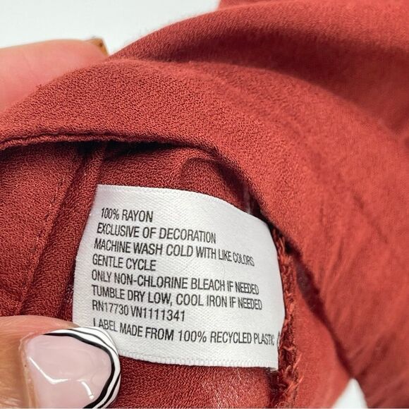 Mossimo Supply Co. Women’s Brown Boho Flowy Keyhole Rayon Short Sleeve Top XXL - Picture 10 of 12